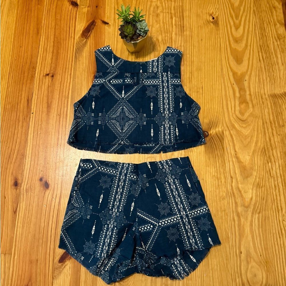 Cleobella Cotton Tribal Cropped Tank Top Mini Shorts Set Women’s SIZE SMALL